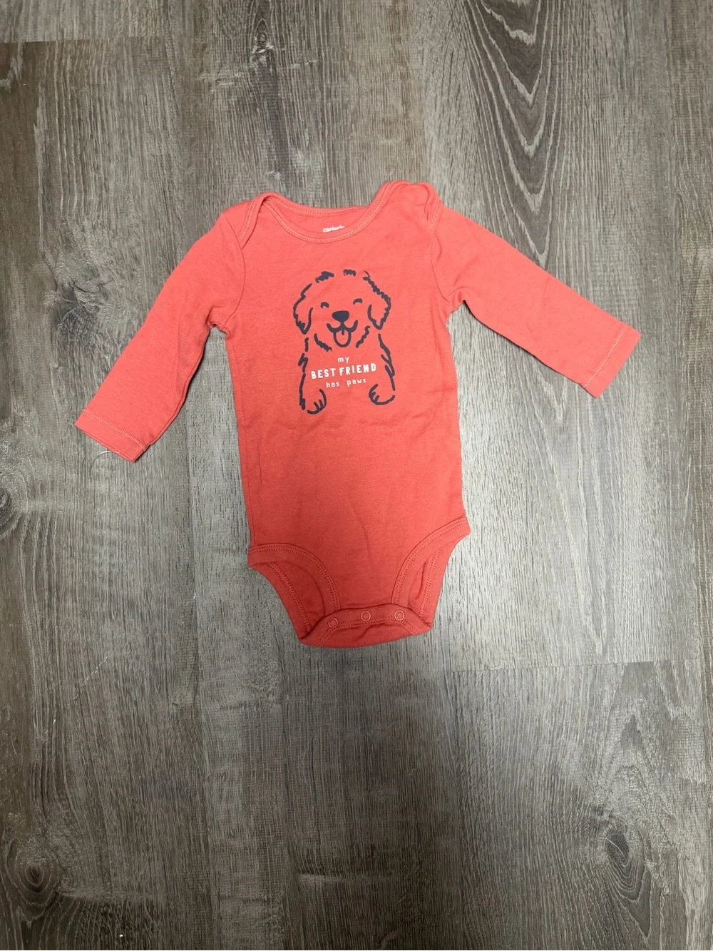 Carter's Coral Long-Sleeve One-Piece with Puppy Graphic